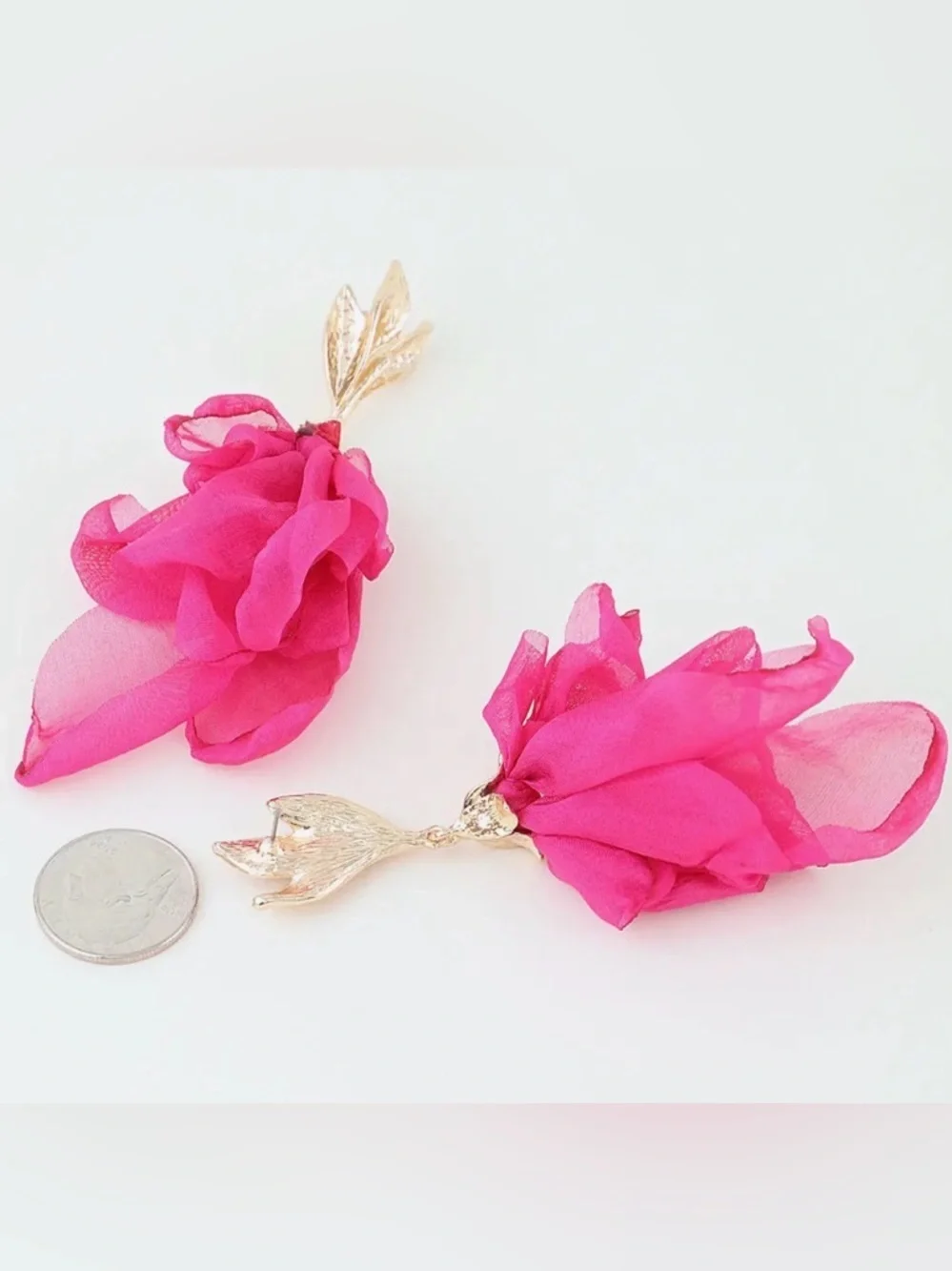 Pink Feather Ruffle Drop Earrings (5500)